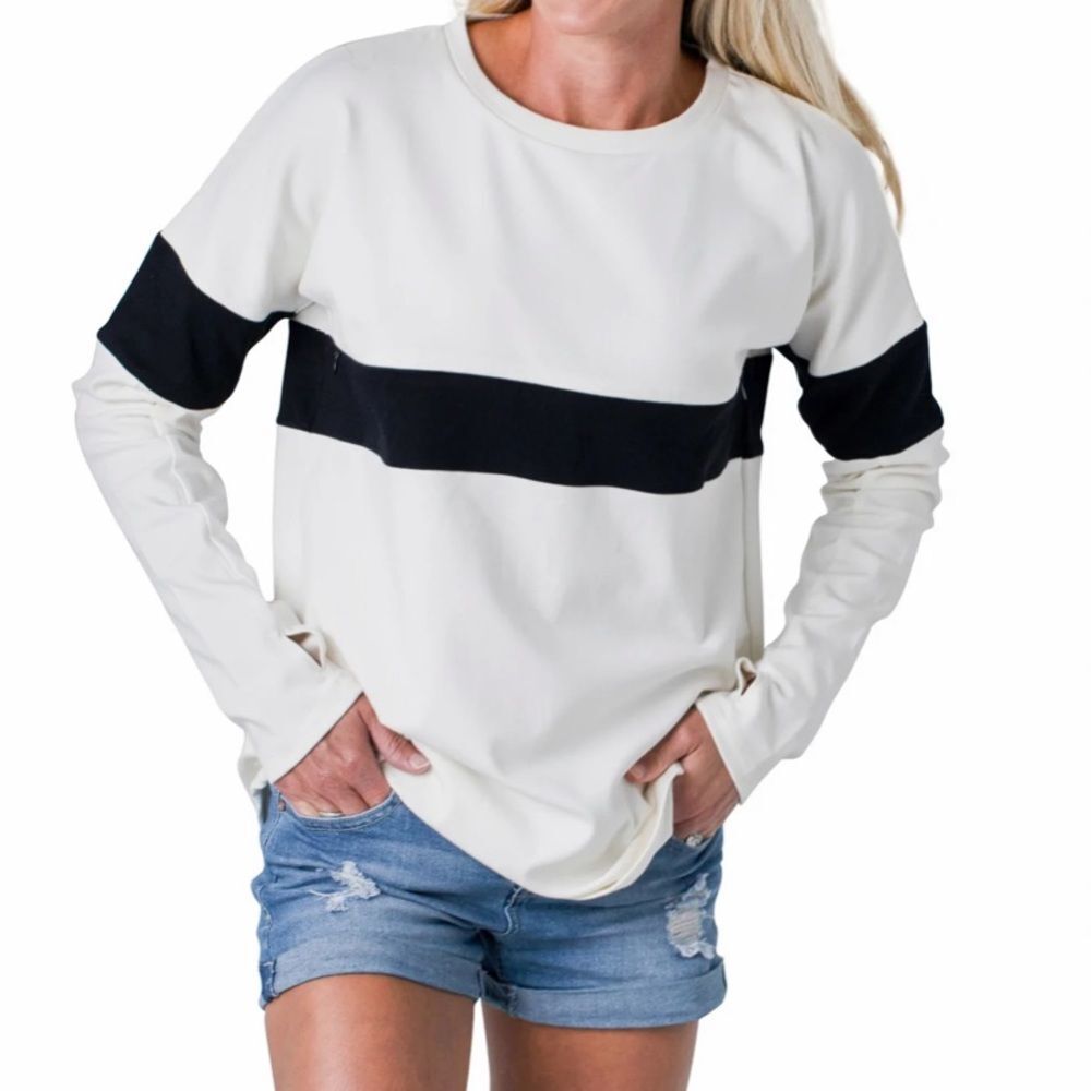 MoveMama Crewneck Breastfeeding Sweatshirt - Black & Ivory Size Medium